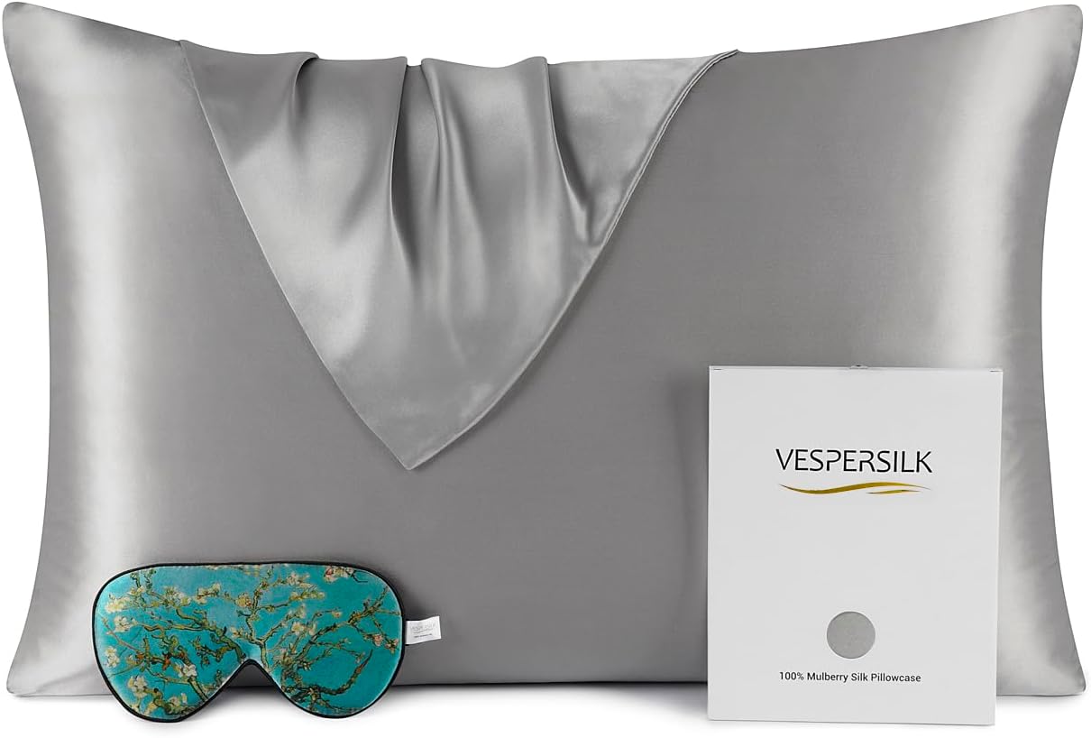Vespersilk 100% Mulberry Silk Pillowcase & Eye Mask Set for Hair and Skin Health...