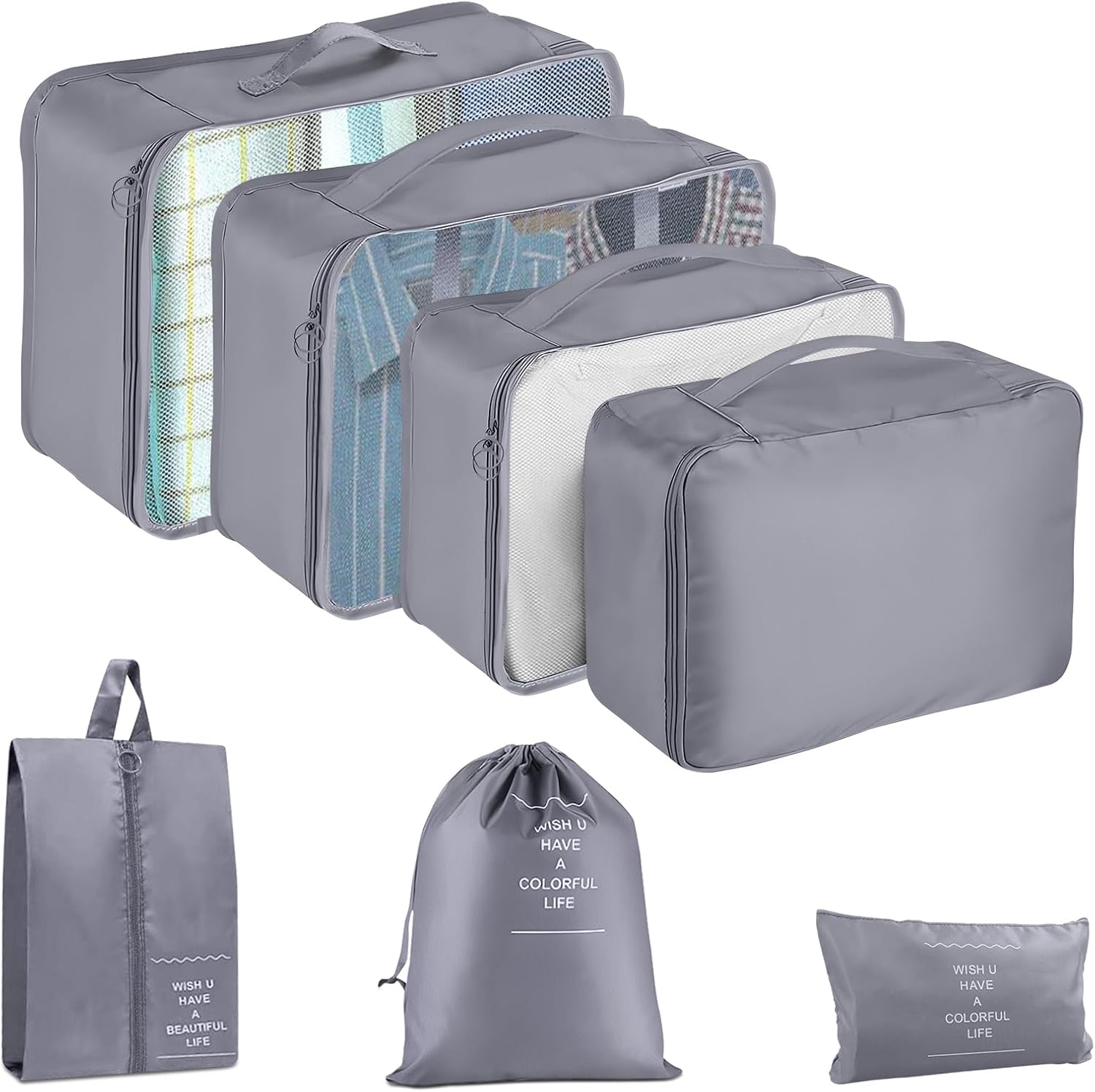 Packing Cubes for Suitcases, 7 pcs Travel Organiser Packing Bags for Clothes Sho...