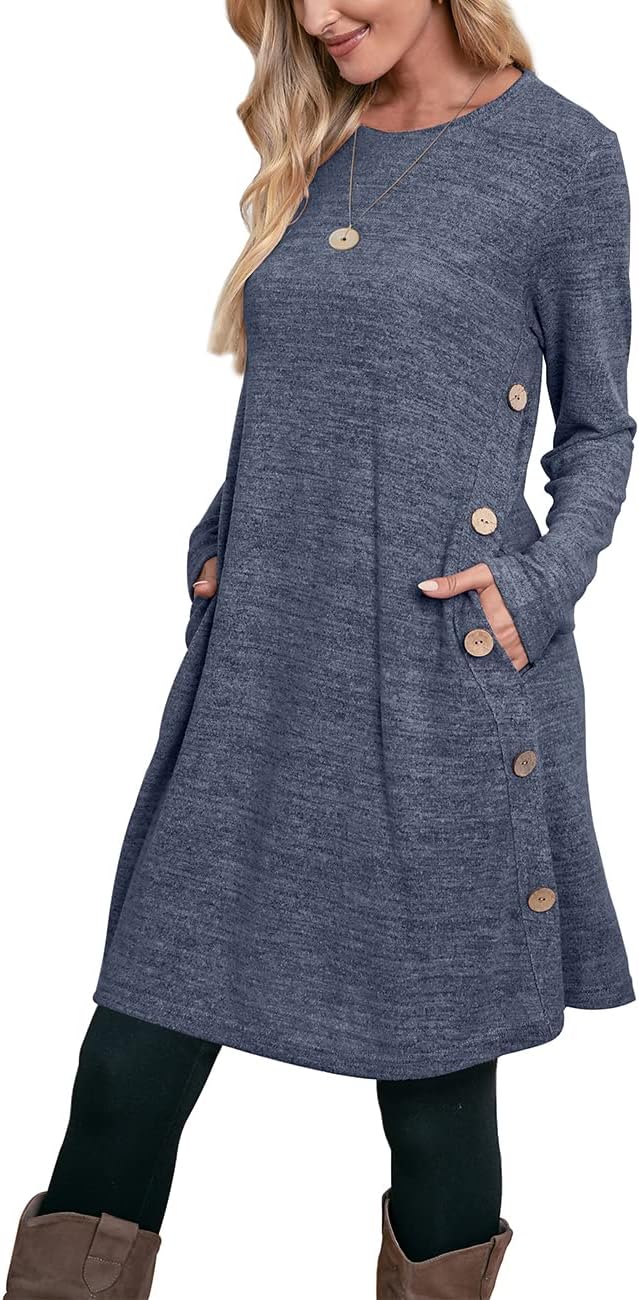 OFEEFAN Womens Tunic Dress, Special Long Sleeve Fall Outfit with Pockets, Stylis...
