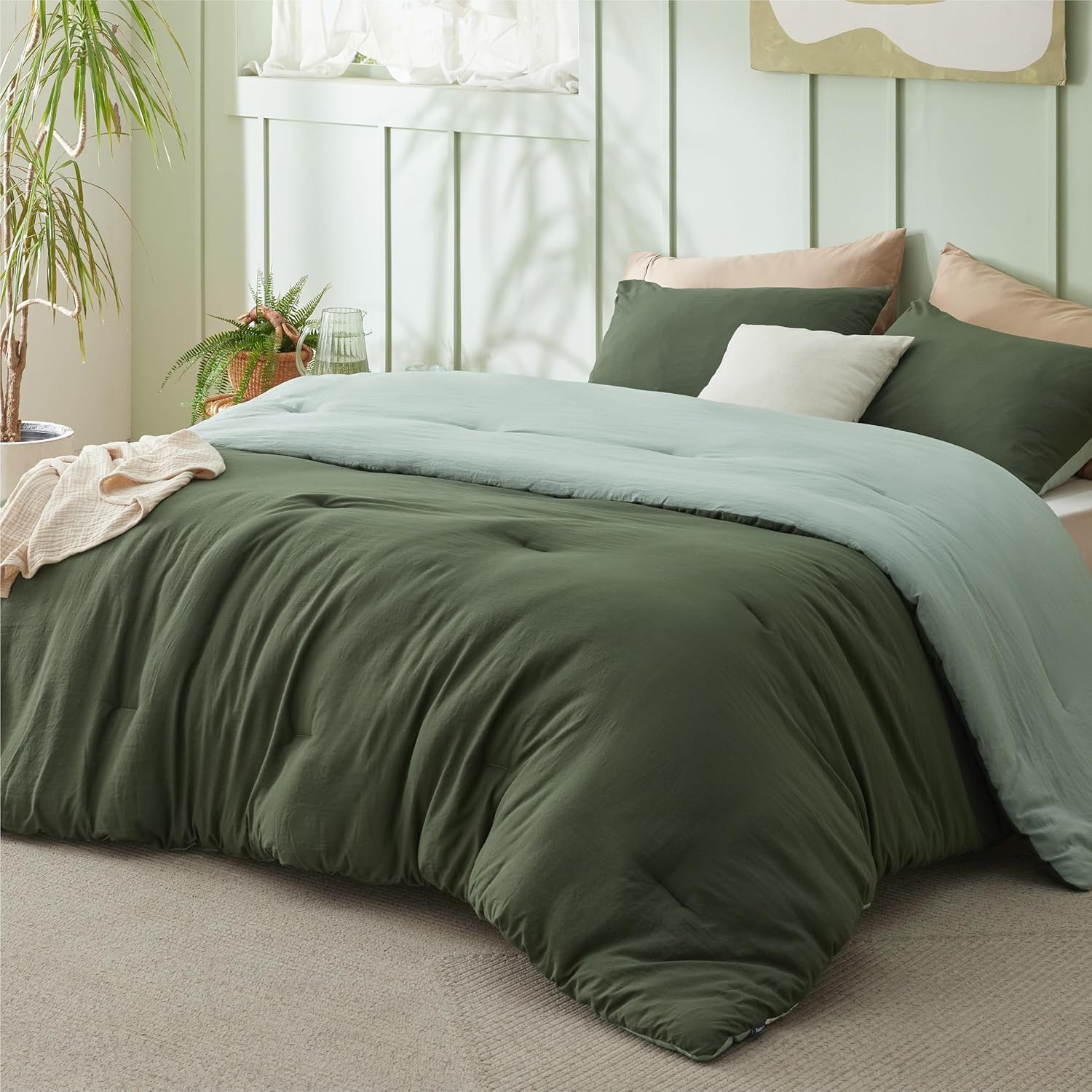Bedsure Bedding Comforter Sets, Special Reversible Green Prewashed Bed Comforter...