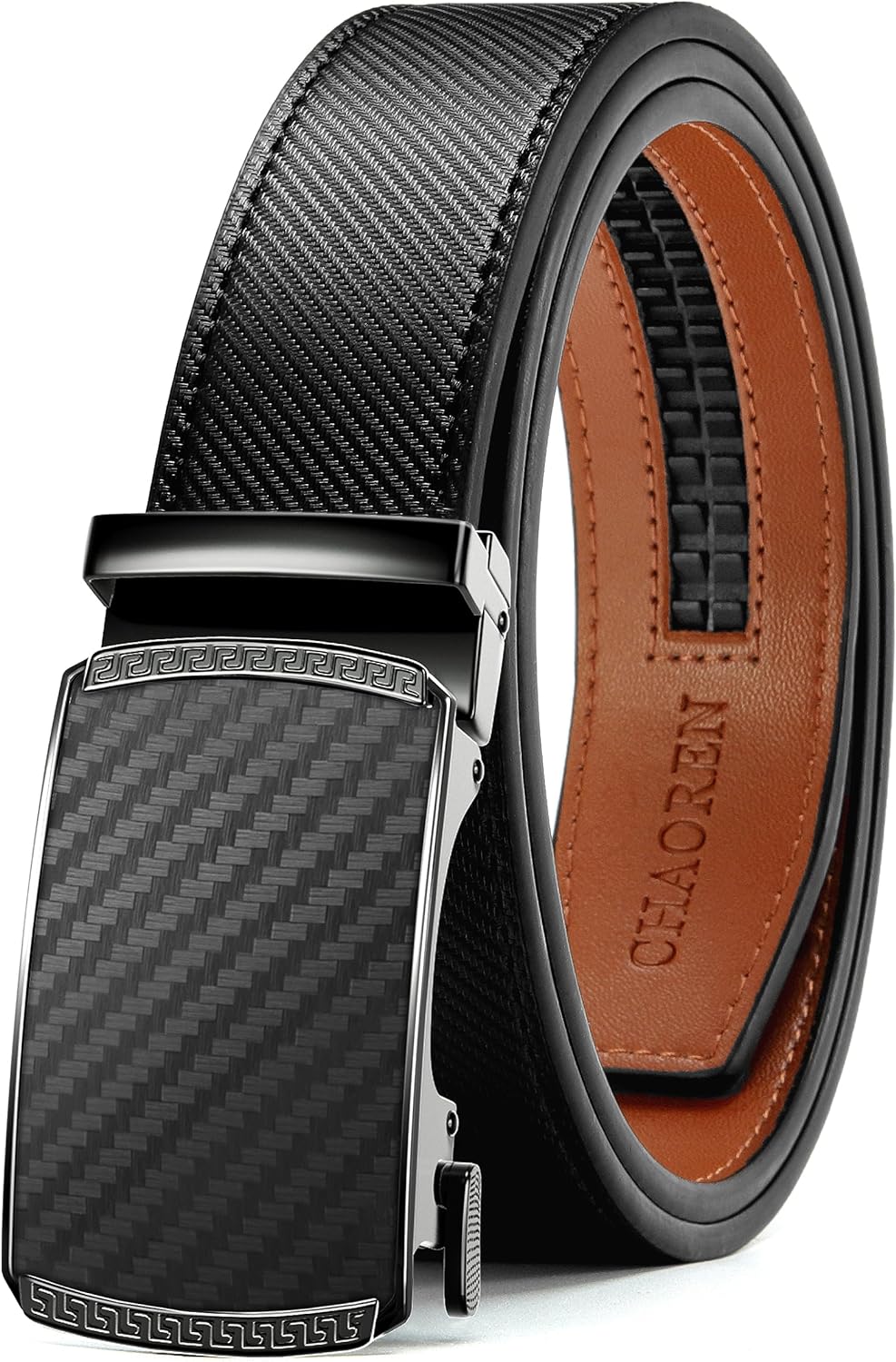 CHAOREN Leather Belt for Men, Special Mens Belt for Jeans with Micro Adjustable...