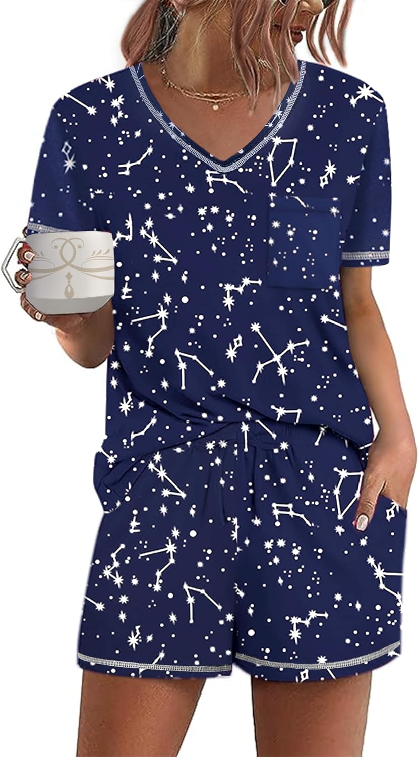 Ekouaer Women's Pajamas Sets, Special Short Sleeve Lounge Pajamas for Relaxing,...
