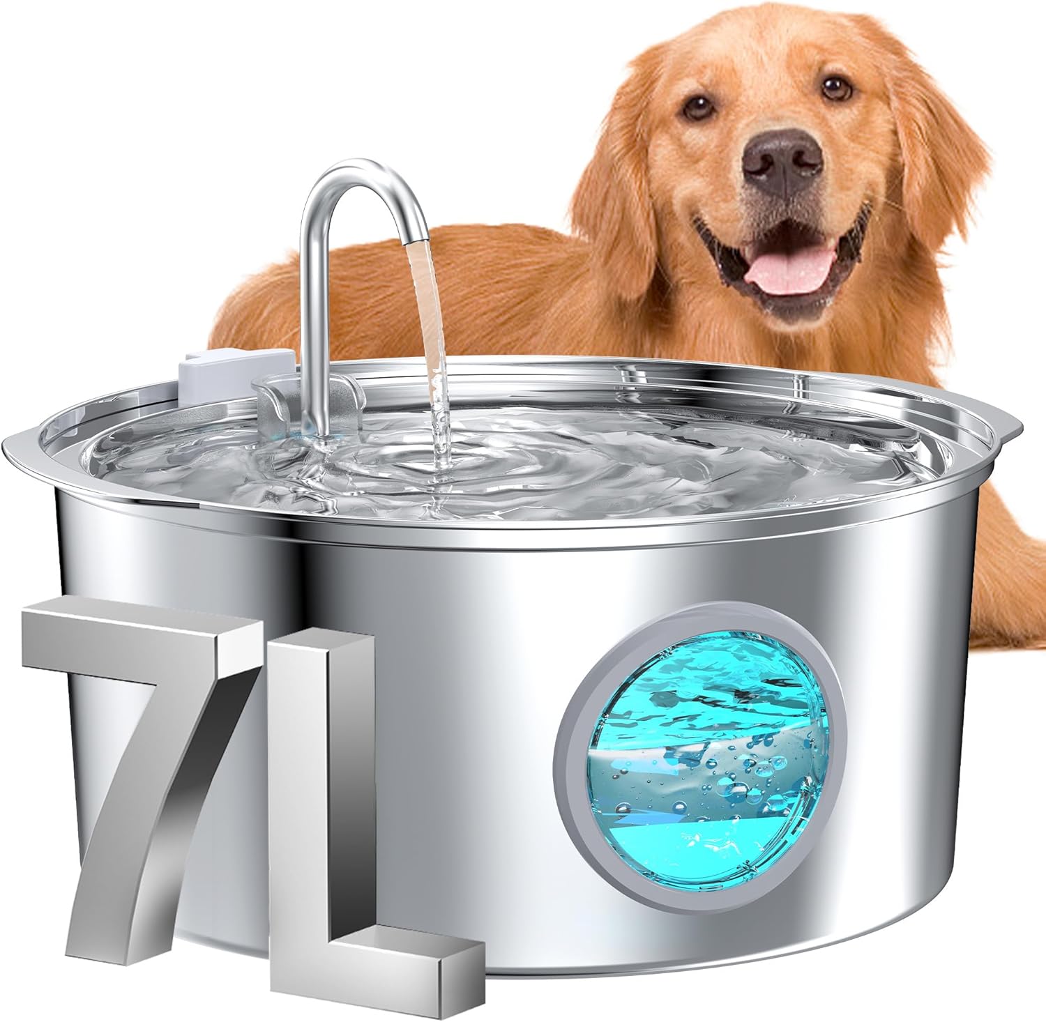 Dog Water Fountain for Large Dogs: 1.8Gal/7L Stainless Steel Pet Drink Dispenser...