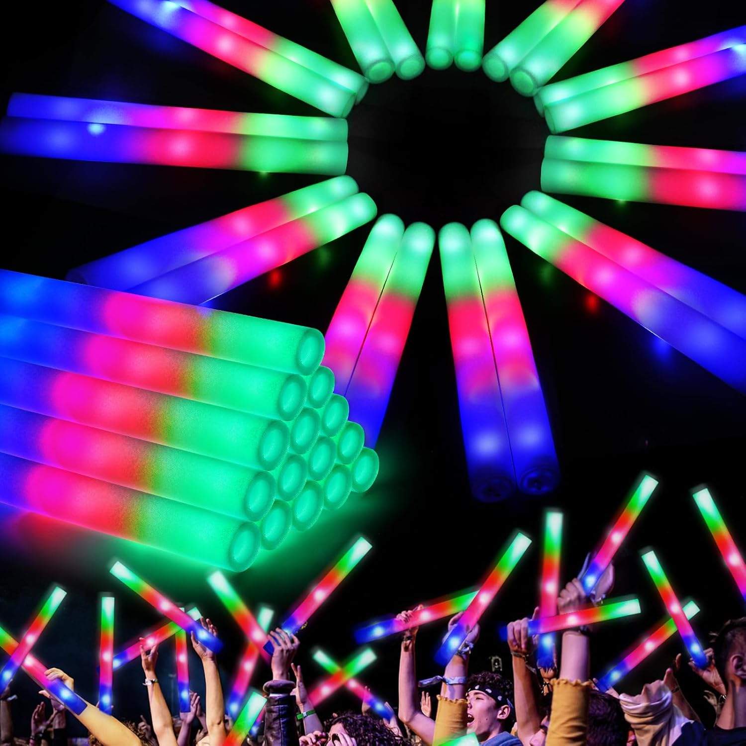 210 PCS Foam Glow Sticks with 3 Modes Colorful Flashing, Glow Sticks Party Pack,...