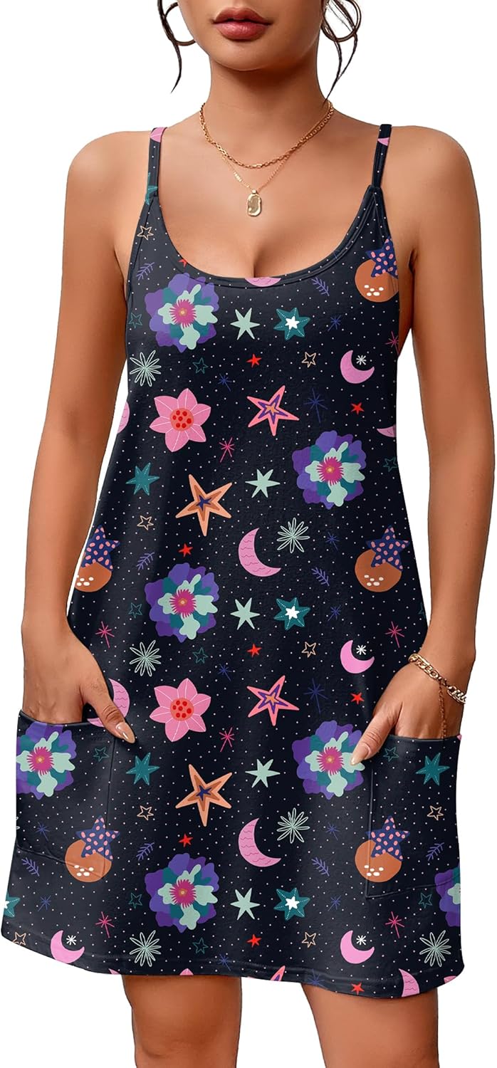 Ekouaer Women Nightgown, Special Cotton Sleepwear with Adjustable Spaghetti Stra...