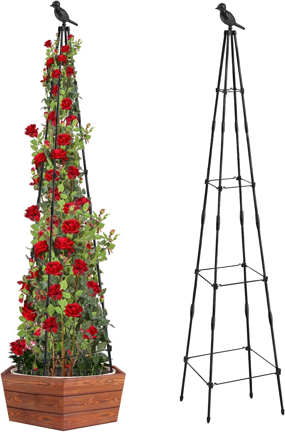 MYMULIKE Garden Trellis for Climbing Plants, 165cm Garden Tower Obelisk Supports...