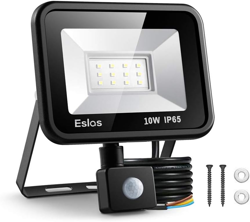 Eslas LED Floodlight Security Light with Motion Sensor,Outdoor Spotlight 10W 100...