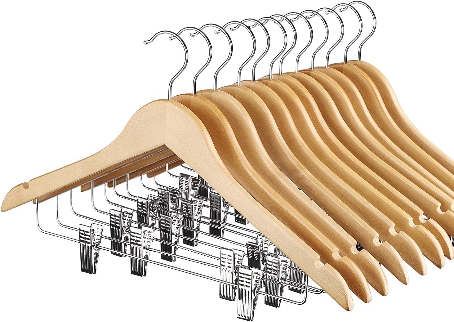 HOUSE DAY 12 Pack High-Grade Wooden Suit Hangers Skirt Hangers with Clips Solid...