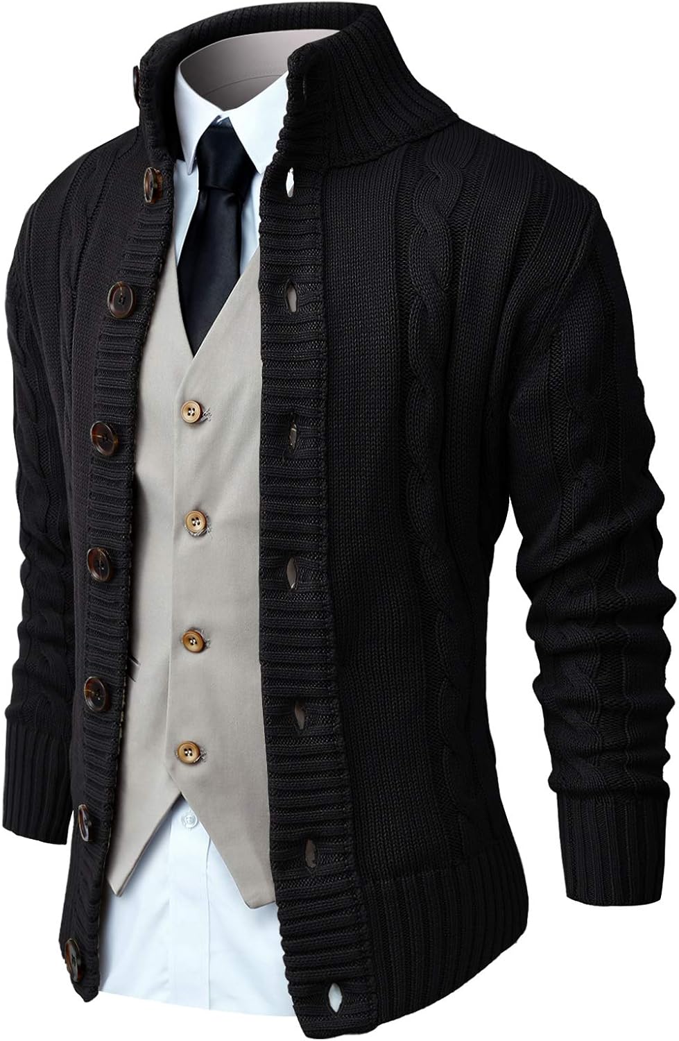 NITAGUT Mens Long Sleeve Stand Collar Cardigan Sweaters, Innovative Button Down...