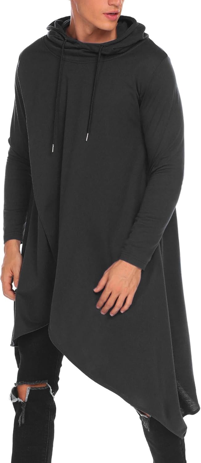COOFANDY Men's Hooded Poncho, Special Cape Cloak Sweatshirts, Unique Asymmetric...