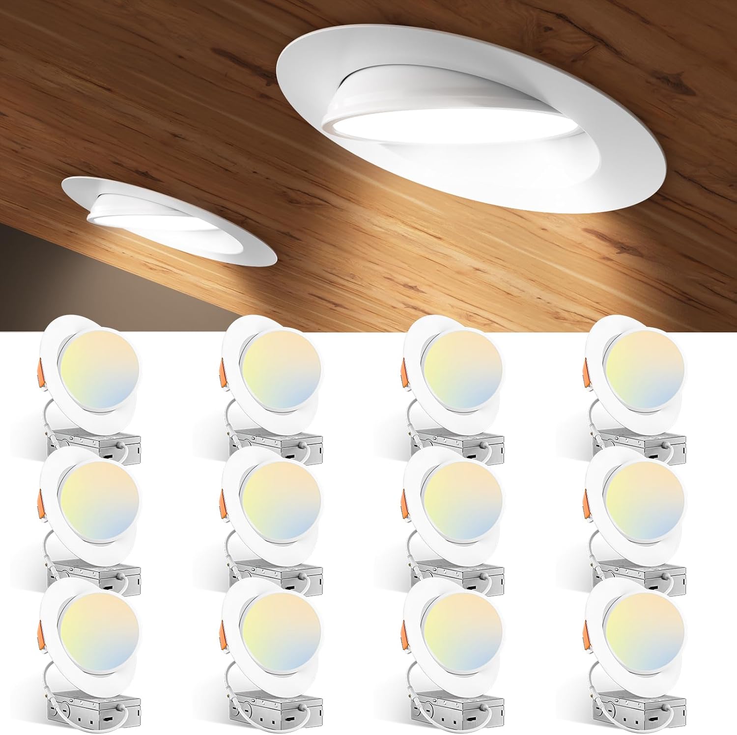 Amico 12 Pack 6 Inch 5CCT Gimbal LED Recessed Lighting, 360°&90°Adjustable Eyeba...