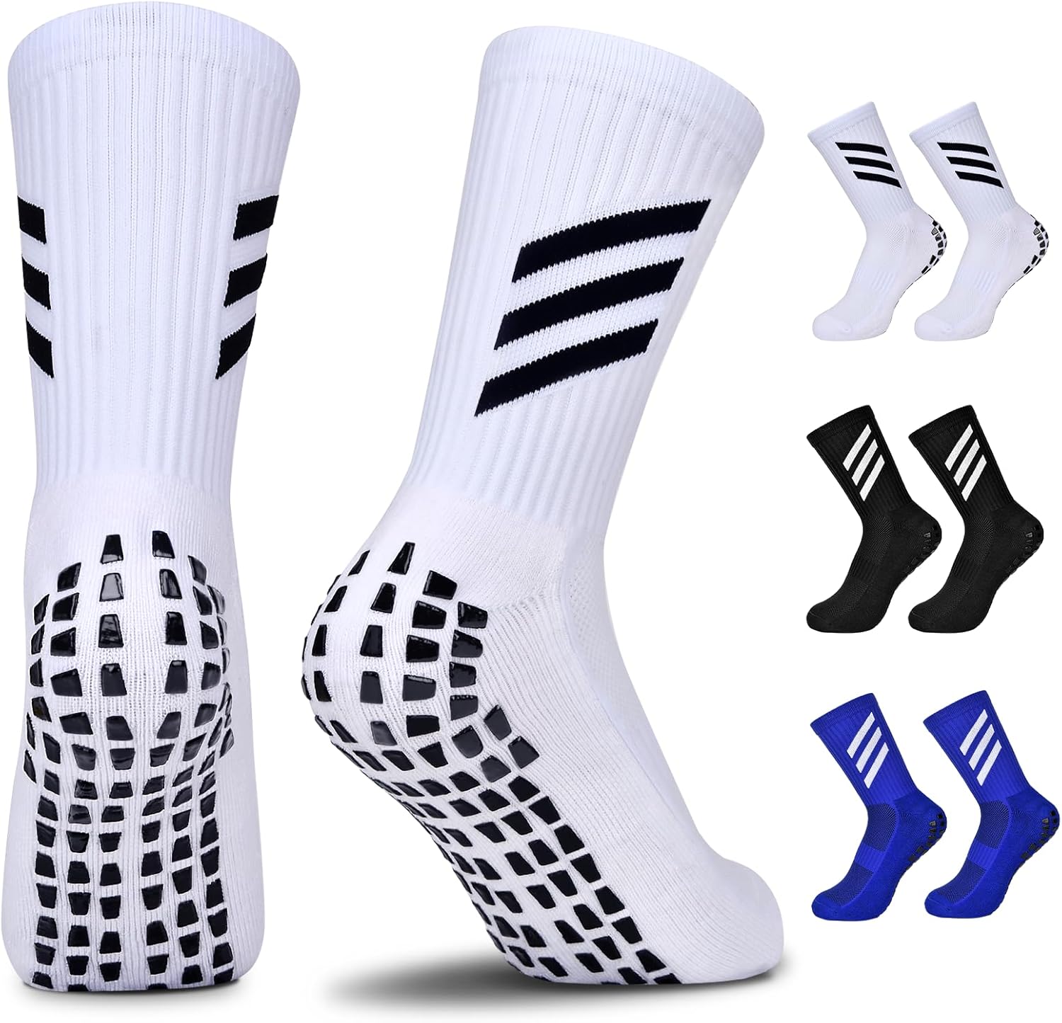 JUYANO Kids Grip Socks Football Socks Boys Girls, 3 Pairs Breathable Grip Socks...