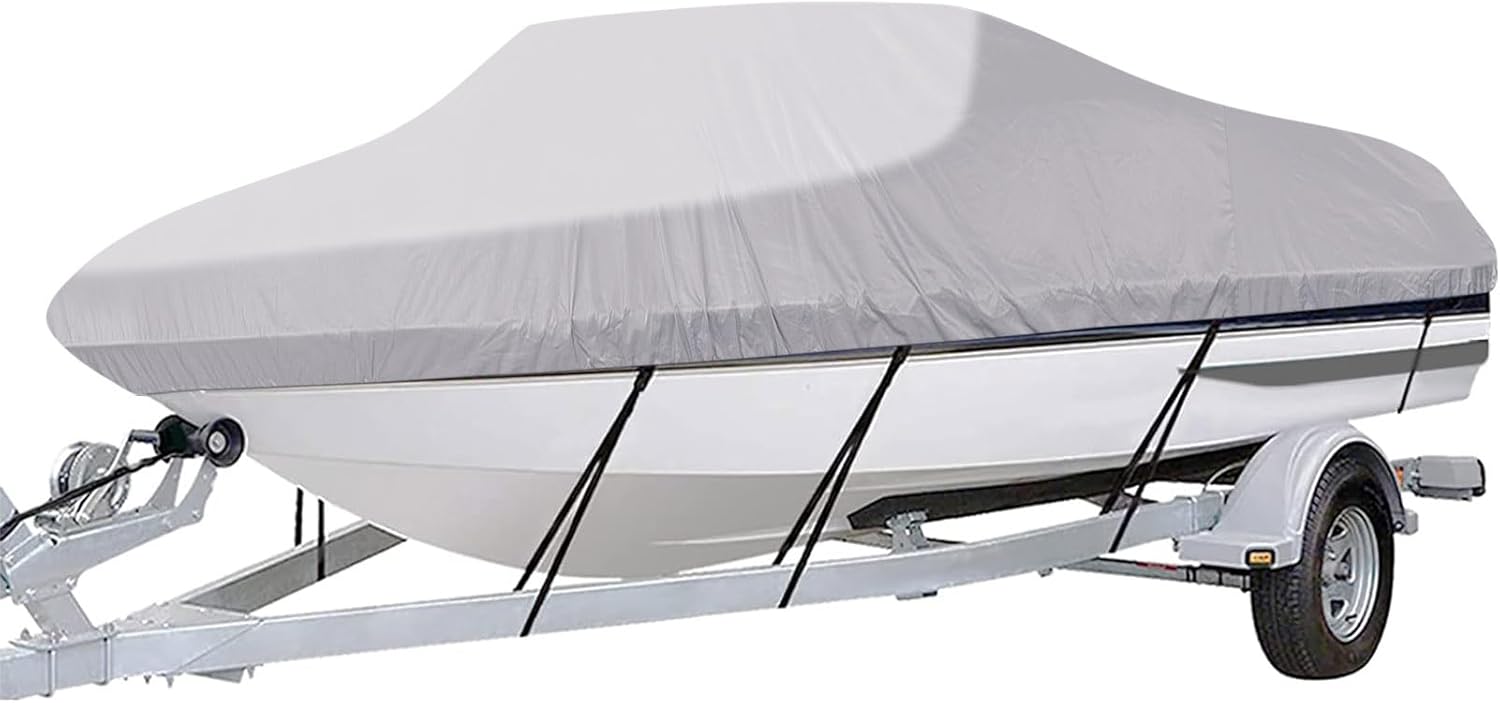 iCOVER Trailerable Boat Cover- 17'-19' Waterproof Heavy Duty Boat Cover, Fits V-...