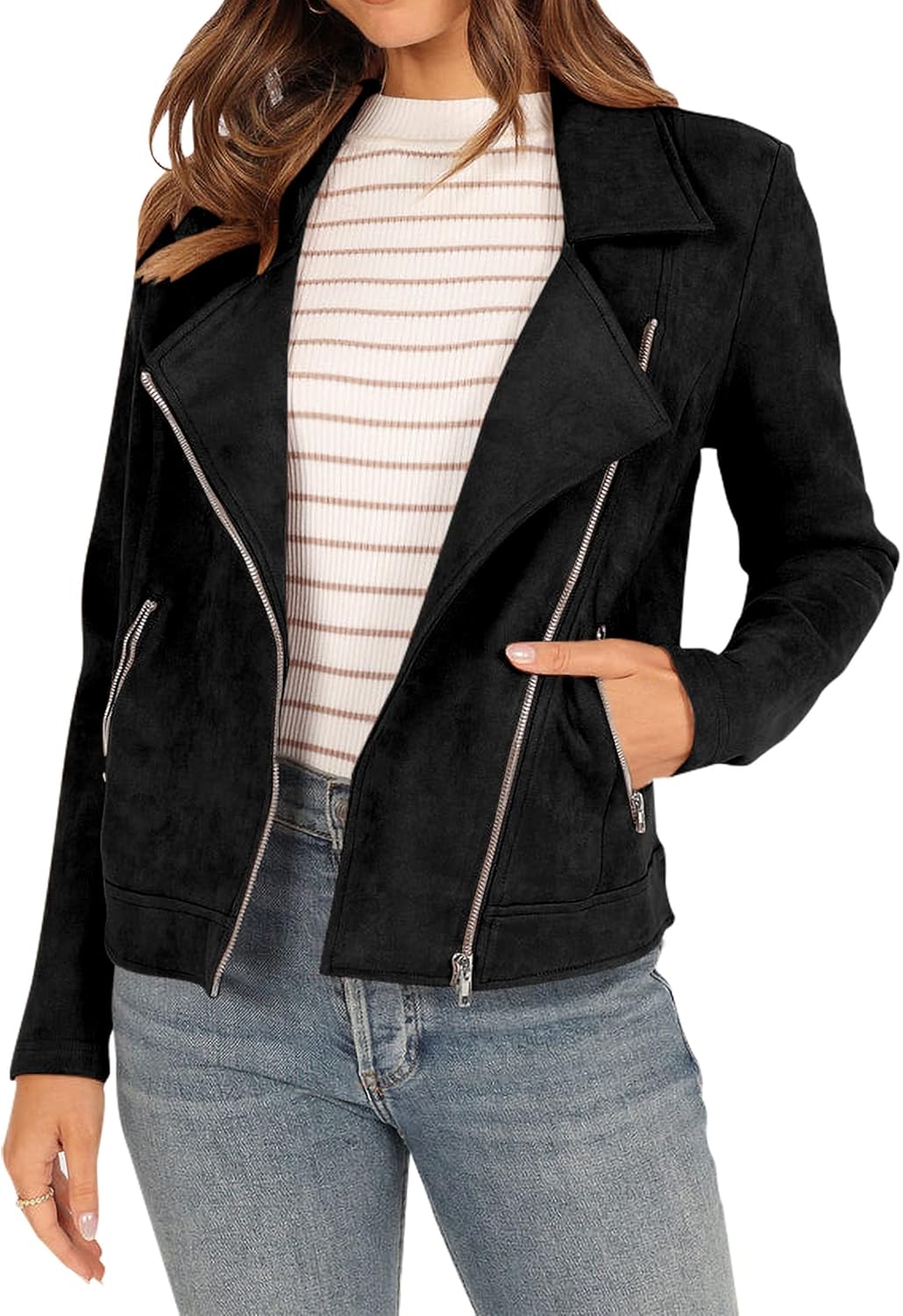 KIRUNDO Womens Faux Suede Jacket, Special Fall Winter Clothes, Innovative Casual...