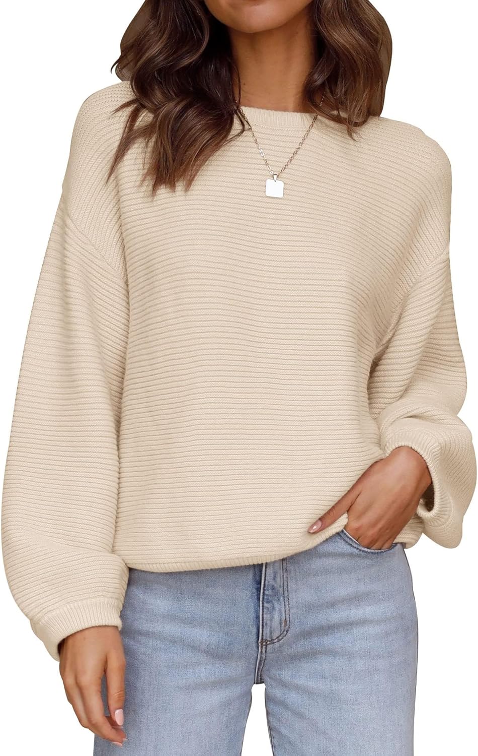 ZESICA Women's Sweater, Special Casual Loose Fitting Top with Long Lantern Sleev...