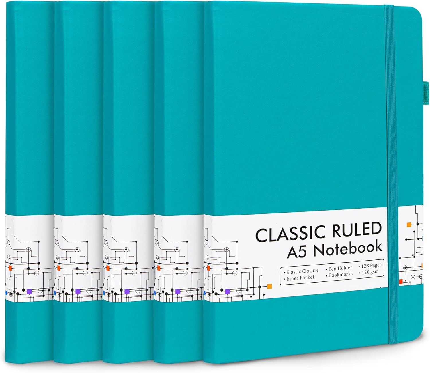 feela 5 Pack A5 Notebooks Hardback, Notepads A5 Ruled Lined (120 GSM), Journal N...