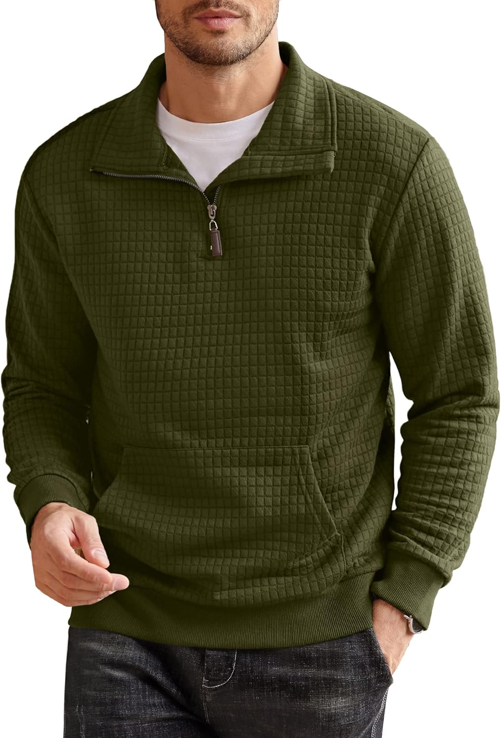 COOFANDY Mens Quarter Zip Sweatshirt Long Sleeve Casual Waffle Pullover Hoodies...