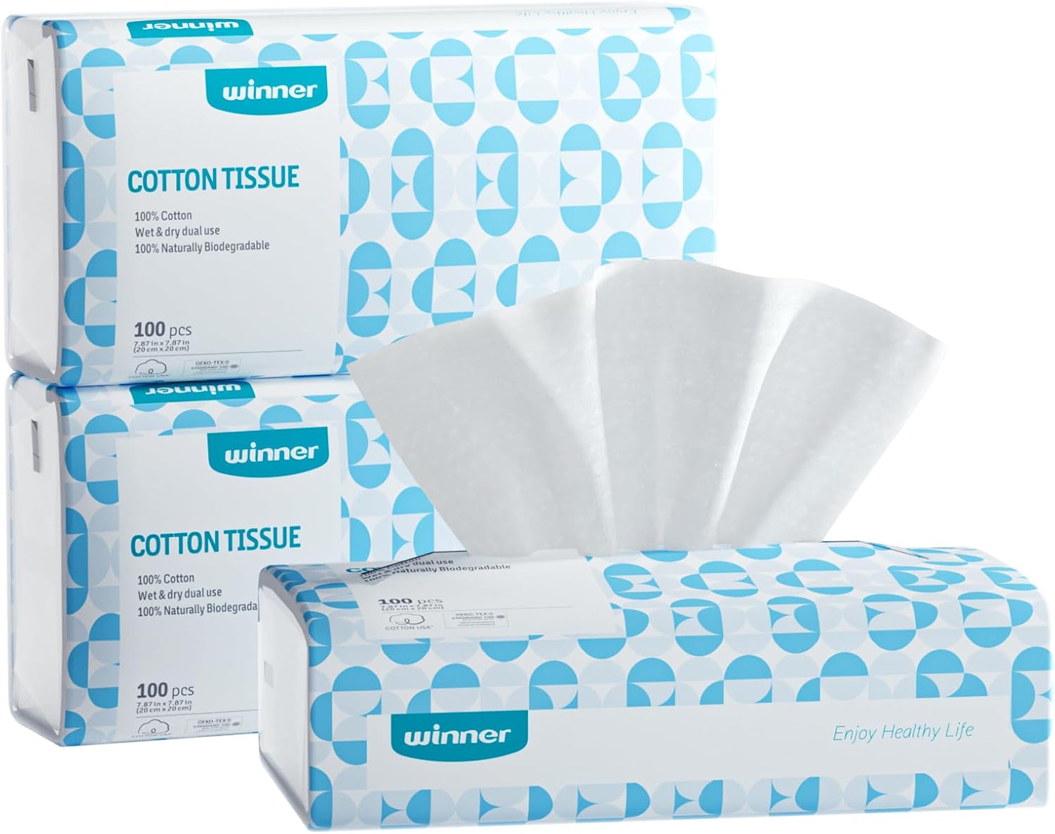 Winner 300 Ct Disposable Face Towel, Biodegradable and Unscented 100% Cotton Tis...