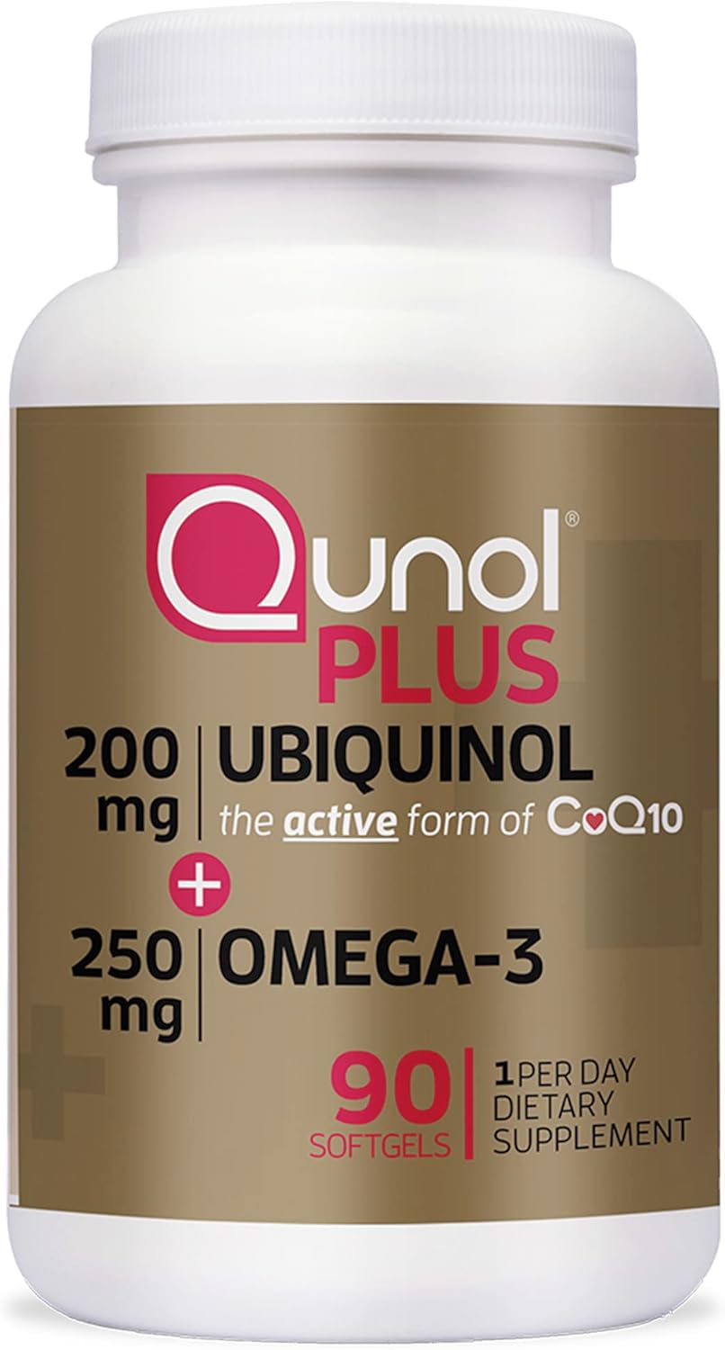 Qunol Plus Ubiquinol + Omega 3, Ubiquinol CoQ10 200mg with 250mg Omega-3 Fish Oi...