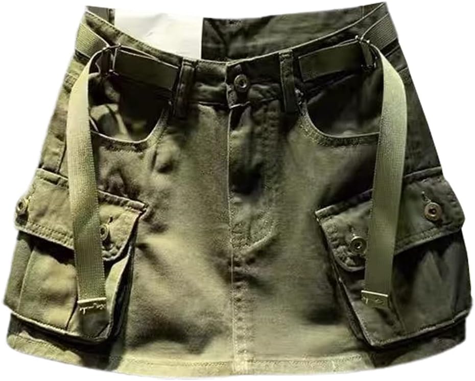 Kinghua Womens Mini Cargo Skirt Low Waist Y2k Short Denim Jean Skirt Small Army...