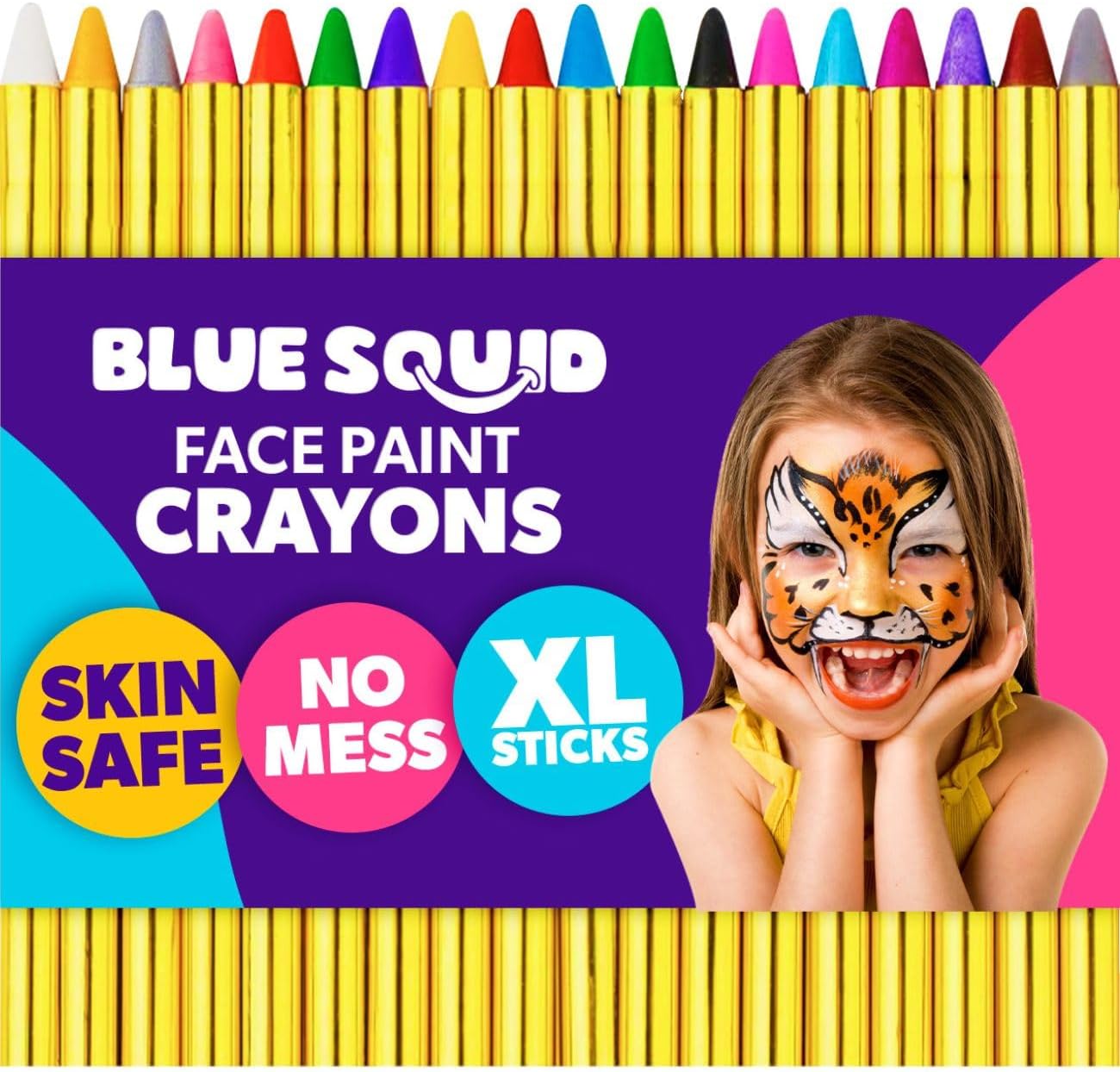 Blue Squid Face Paint Crayons for Kids - 18pcs XL Non-Toxic, Washable Body Paint...
