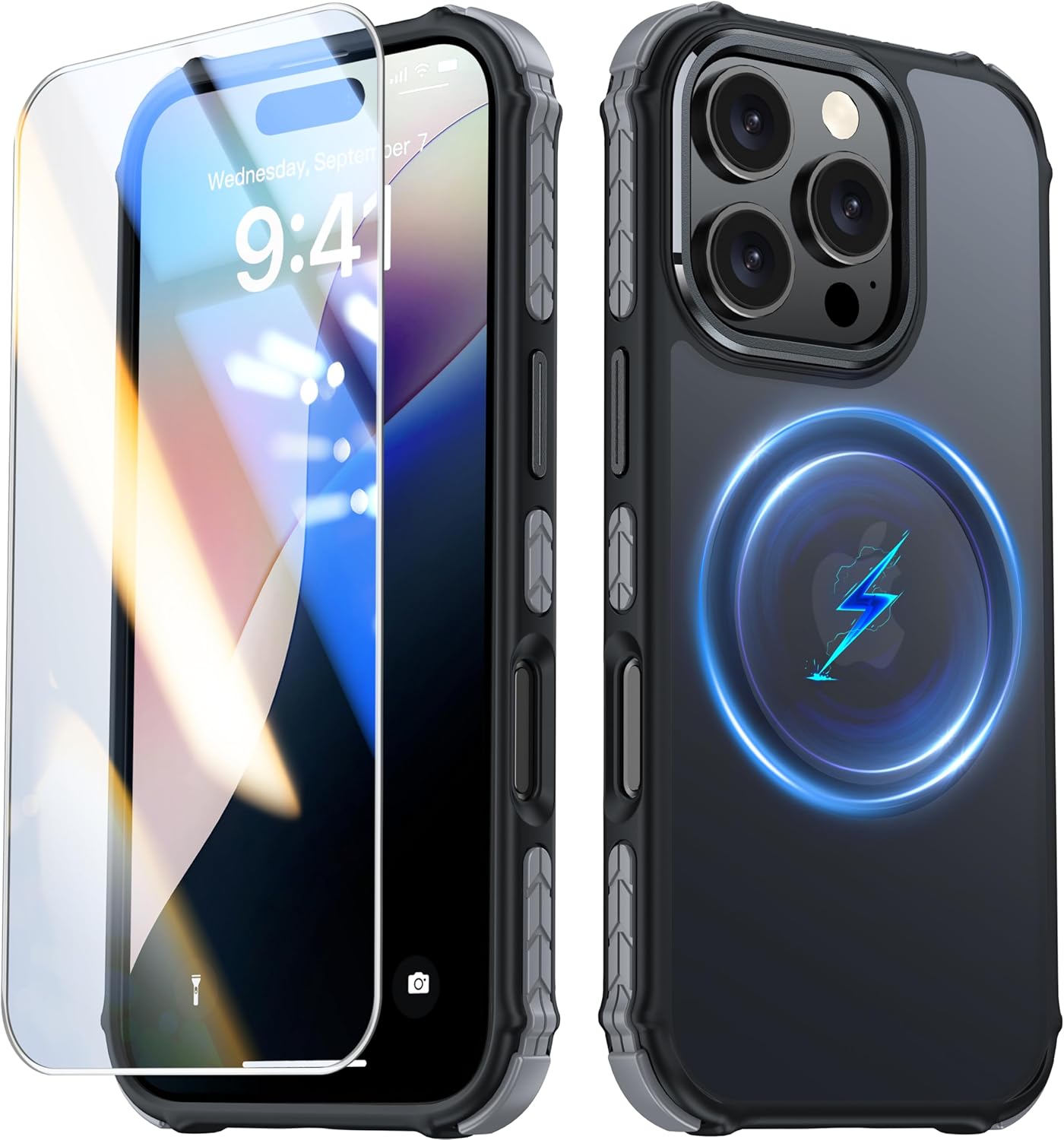 AMILIFECASES Magnetic for iPhone 16 Pro Case, [1X 9H Screen Protector] [Anti-Fin...