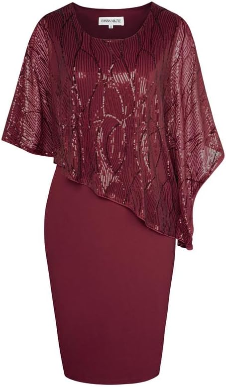 Hanna Nikole Women's Plus Size Cape Chiffon Dress Cocktail Formal Party Pencil D...