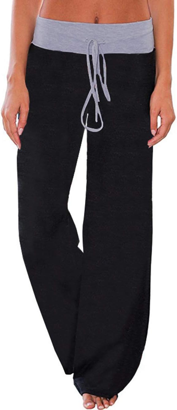 Famulily Women's Comfy Stretch Drawstring Long Wide Leg Lounge Pants XXL Dark Bl...