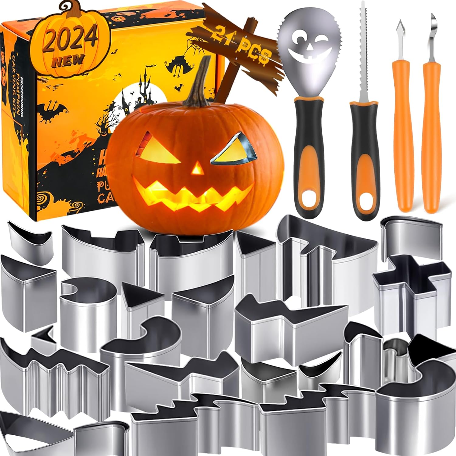 Fundaful Halloween Pumpkin Carving Kit, New 21PCS Safe and Easy Pumpkin Carving...