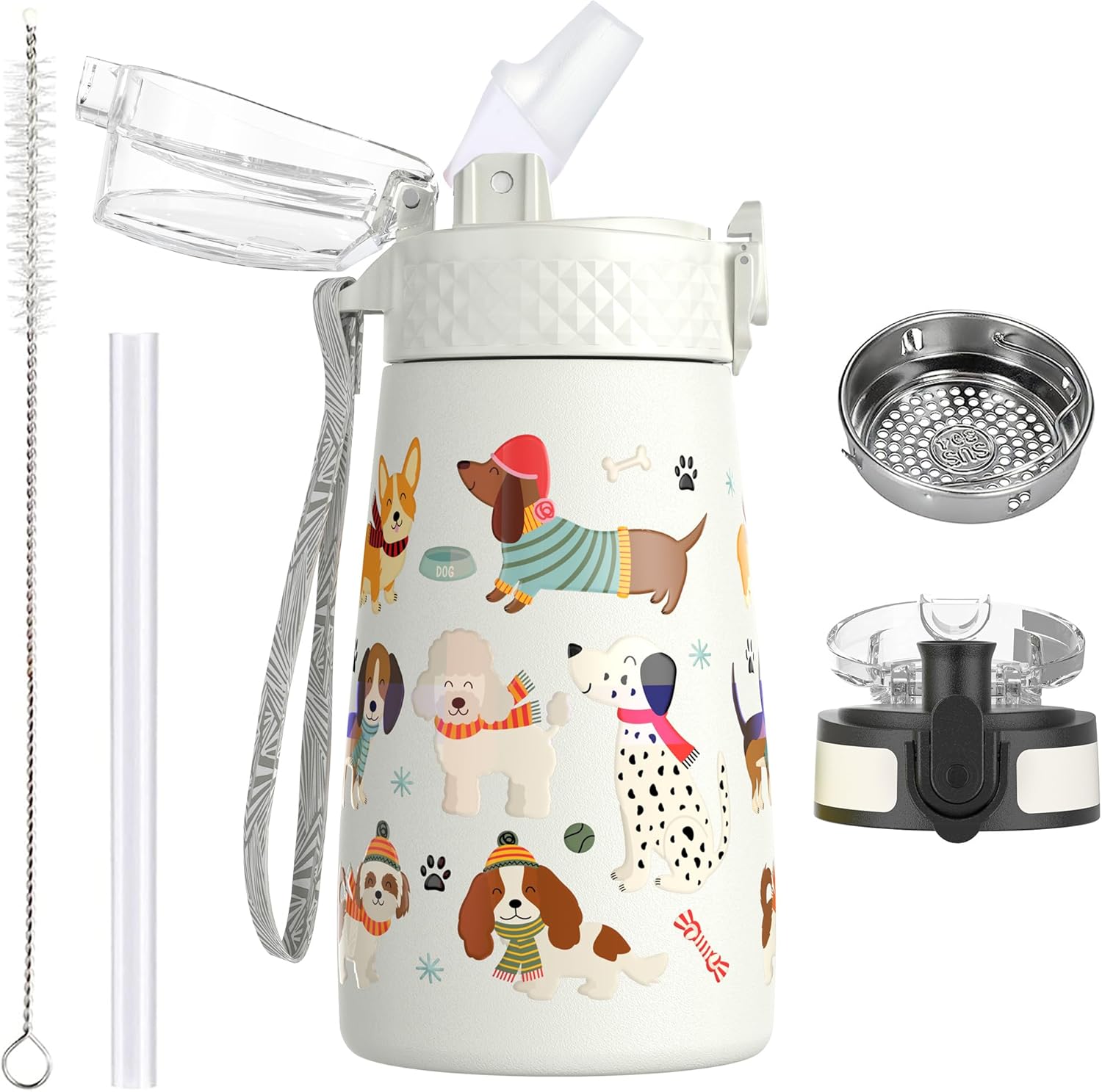 OLDLEY 350ml/12oz Kids Stainless Steel Water Bottle with Straw for School with 2...