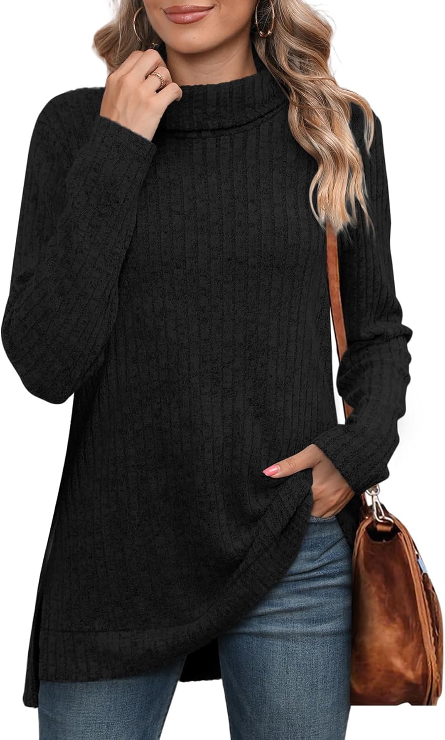 WIHOLL Women's Tunic Tops, Special Turtleneck Long Sleeve Shirts, Innovative Ove...