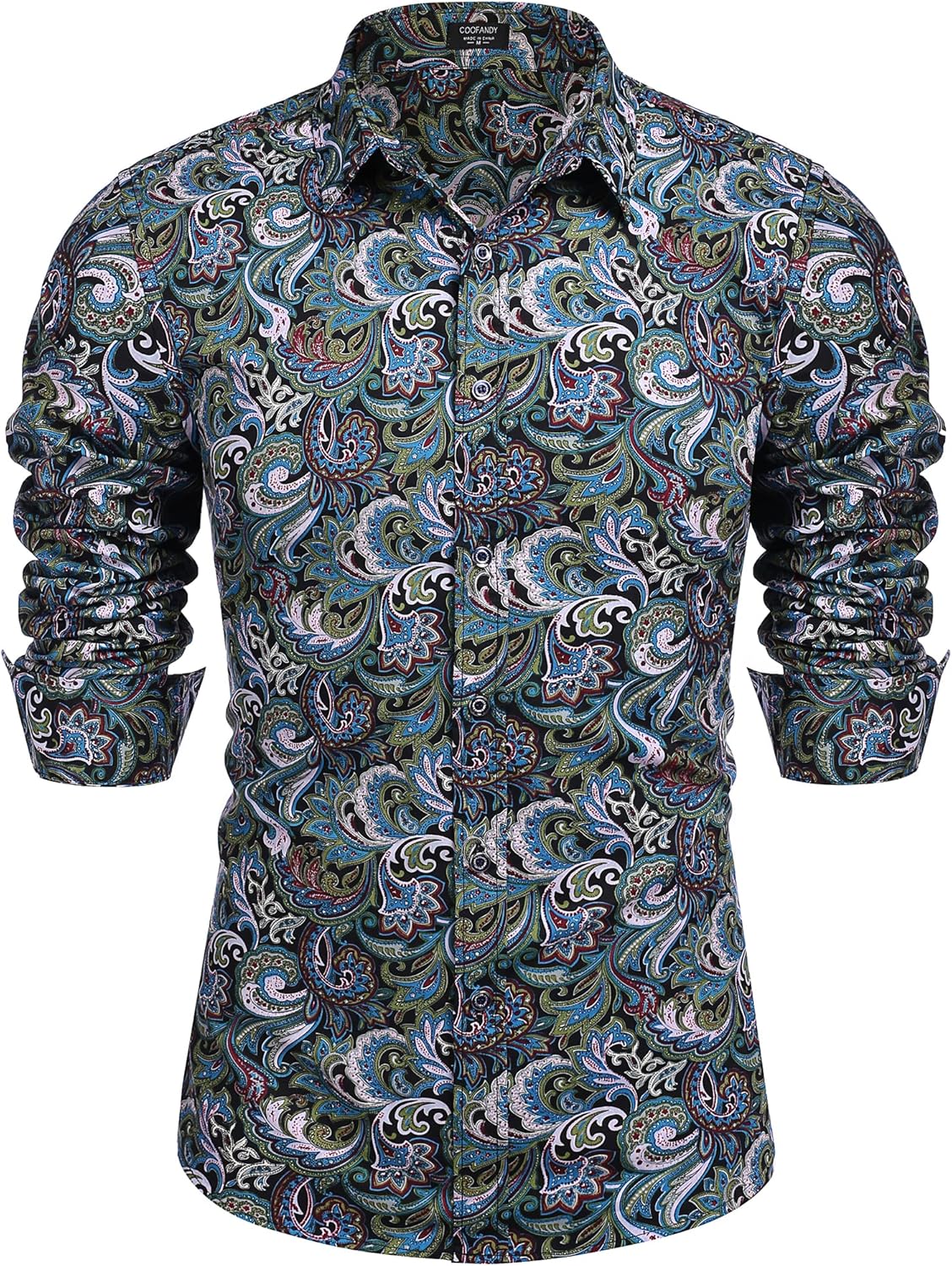 COOFANDY Men's Paisley Cotton Shirt, Special Floral Print Long Sleeve Shirt, Inn...