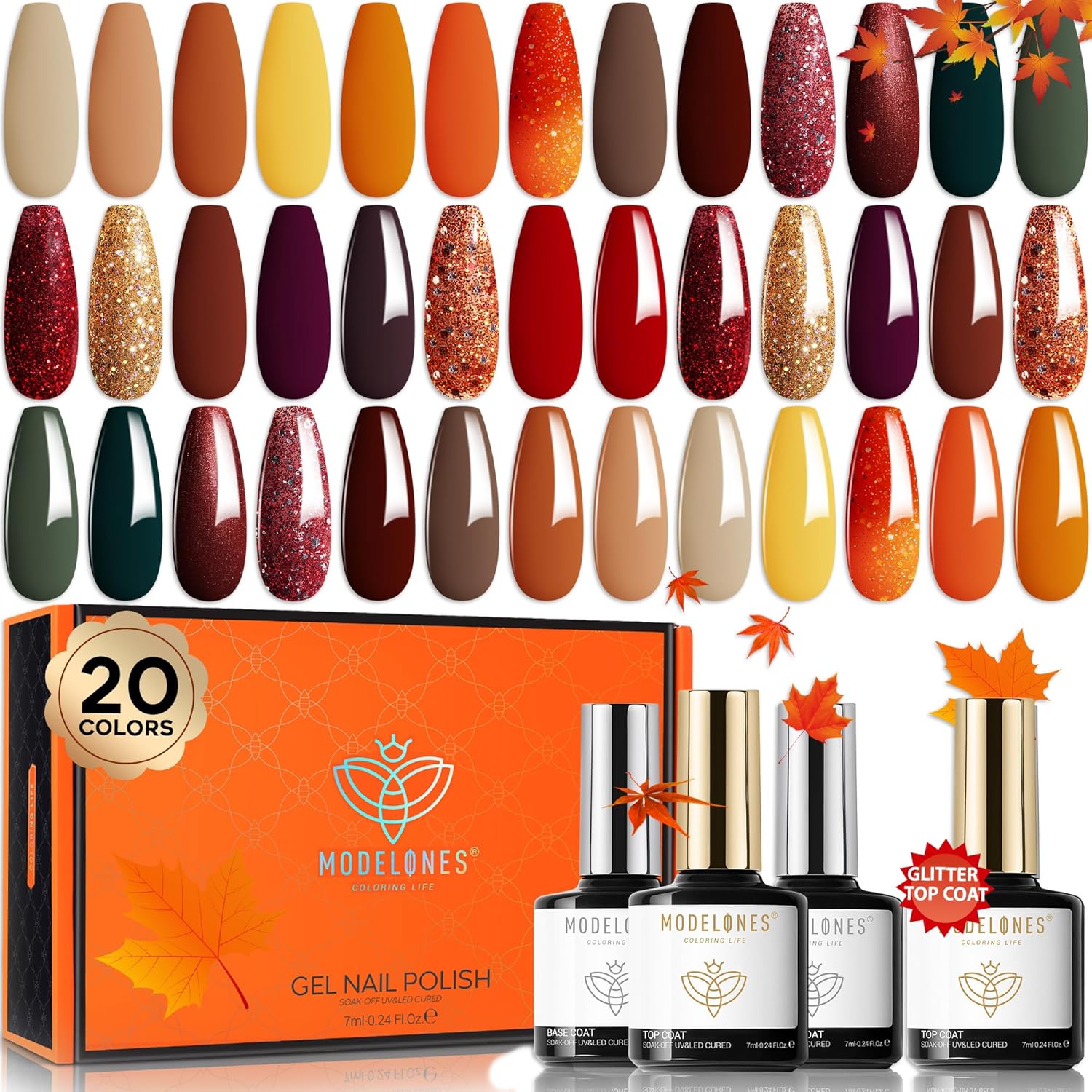 modelones 20 Colors Gel Nail Polish Kit, Fall Winter Gel Polish Set Soak Off Nai...