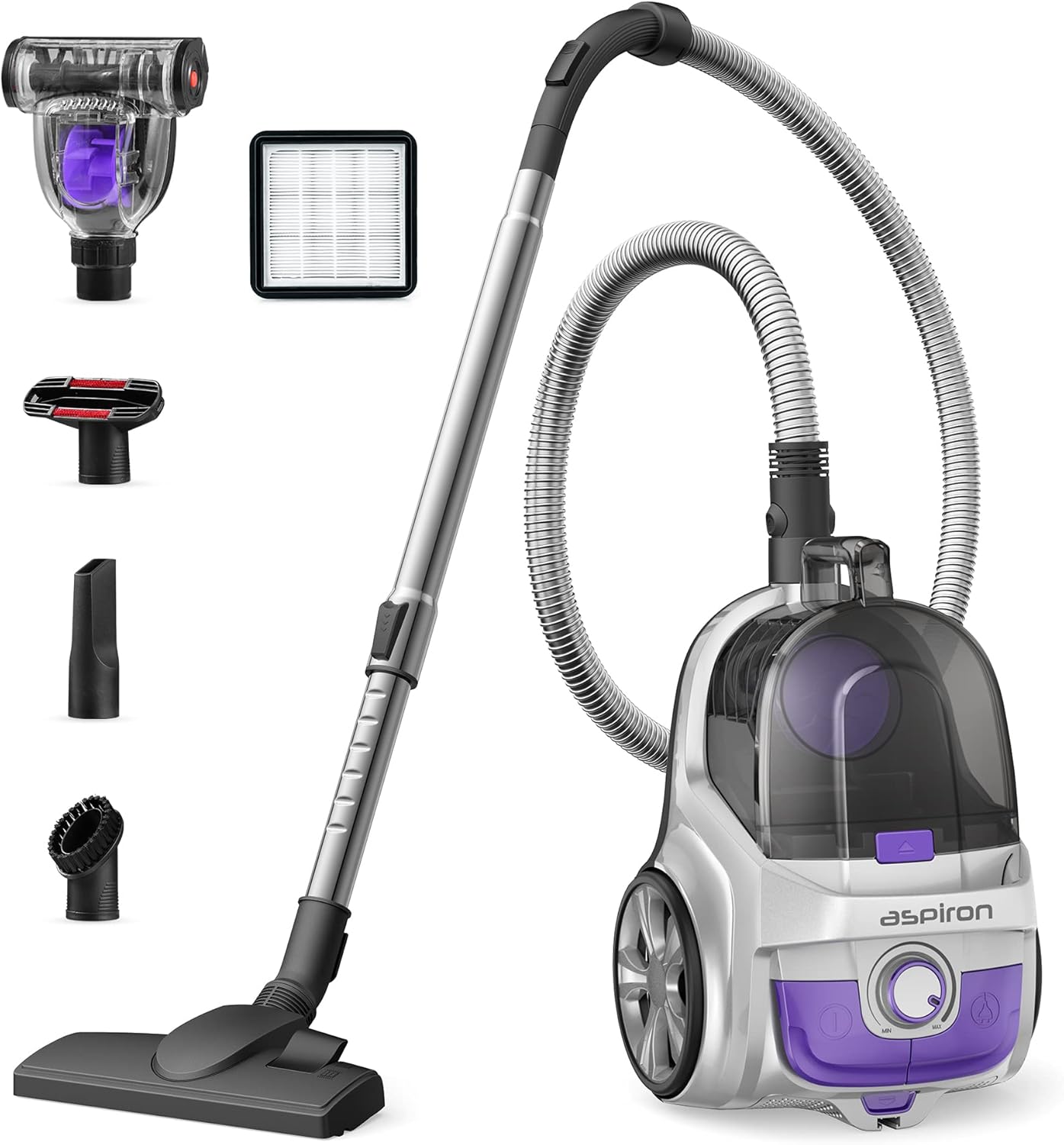 Aspiron Canister Vacuum Cleaner, 24Kpa Bagless Vacuum Cleaner, 3.7QT Large Dust...