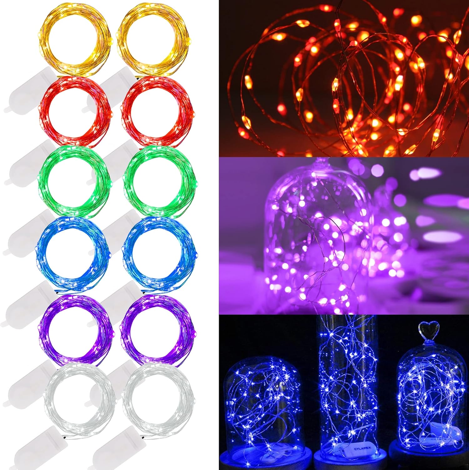 WATERGLIDE 12 Pack Fairy Lights Battery Operated (Included), 6.5ft 20 LED Mini S...