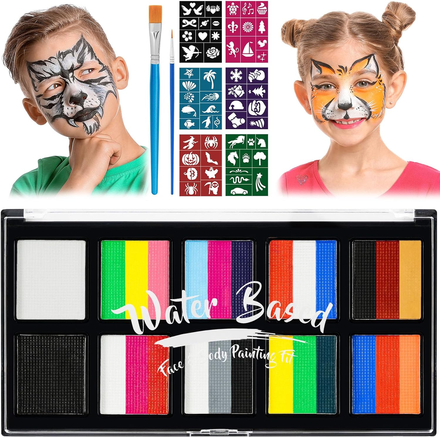 LOPHE Face Paint Kit, 26 Colors Rainbow Body Paint for Kids Adults, Safe & Non-T...