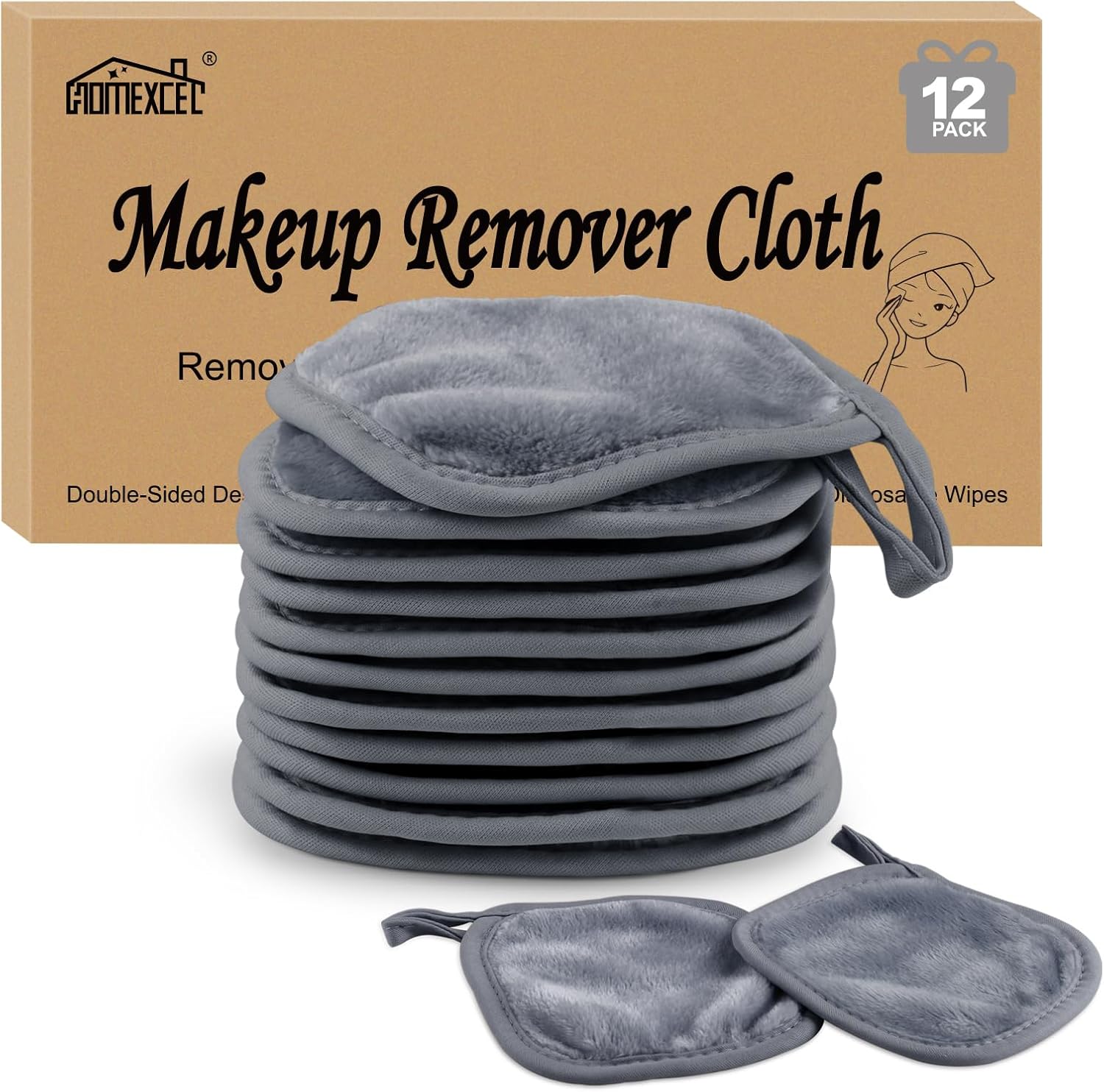 HOMEXCEL Makeup Remover Cloth 12 Pack,Reusable,Washable Ultra Soft Facial Cleans...