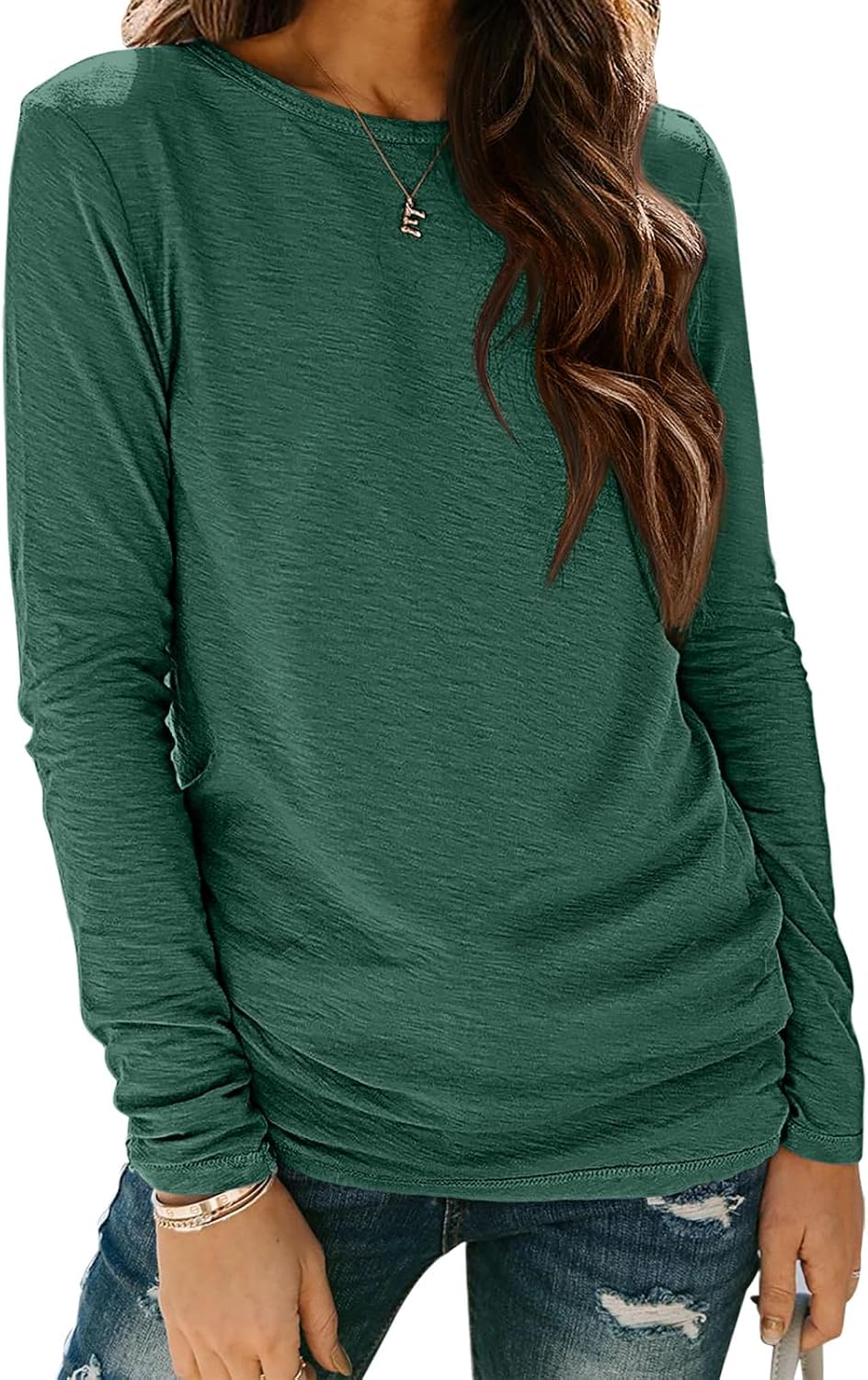 ATHMILE Womens Long Sleeve Round Neck Shirts, Special Basic Casual Tee, Innovati...