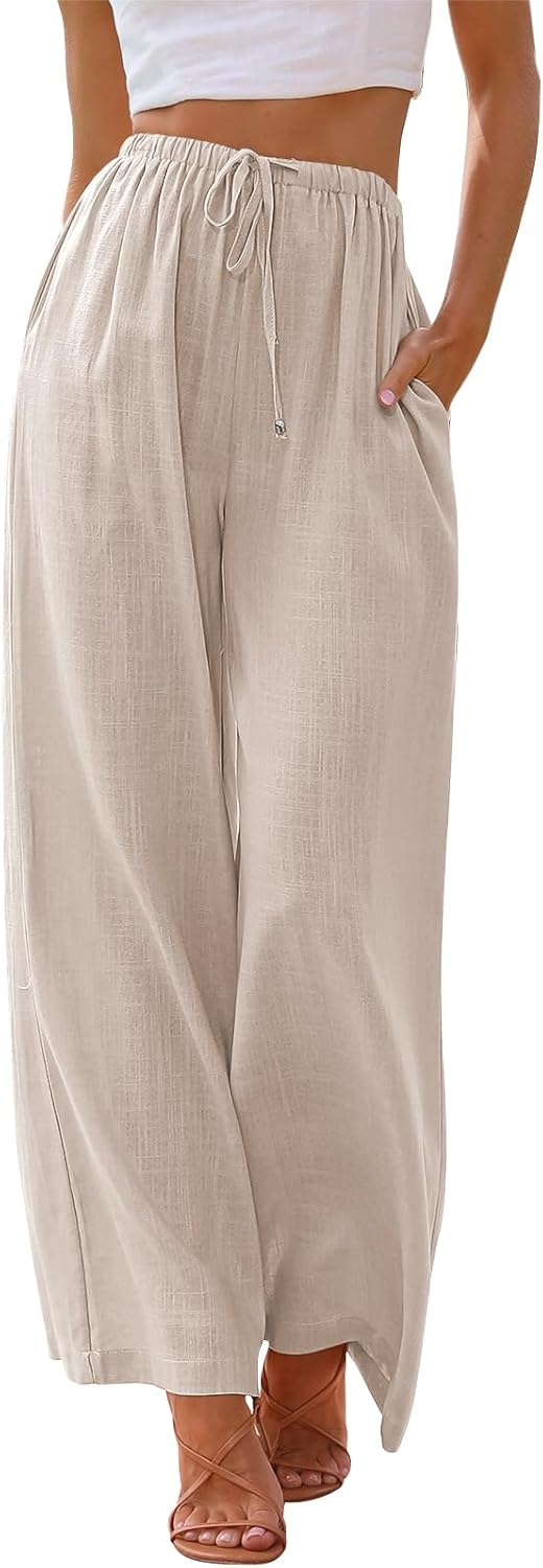 LILLUSORY Women's Pants, Special Linen Summer Palazzo Pants, Innovative Flowy Wi...