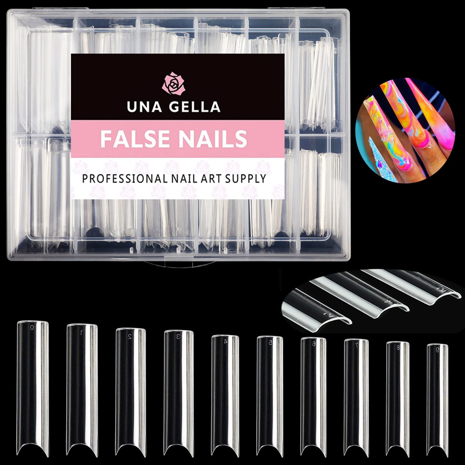 UNA GELLA Tapered Square Nail XXL Tips 120 PCS No C Curve Gel Extra Long Straigh...