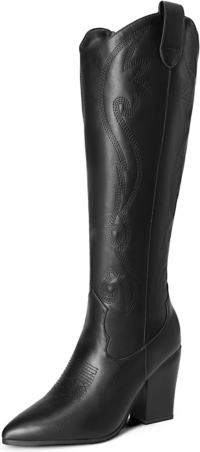 DREAM PAIRS Cowboy Boots For Women, Comfortable Pull On Zipper Western Boots, Af...