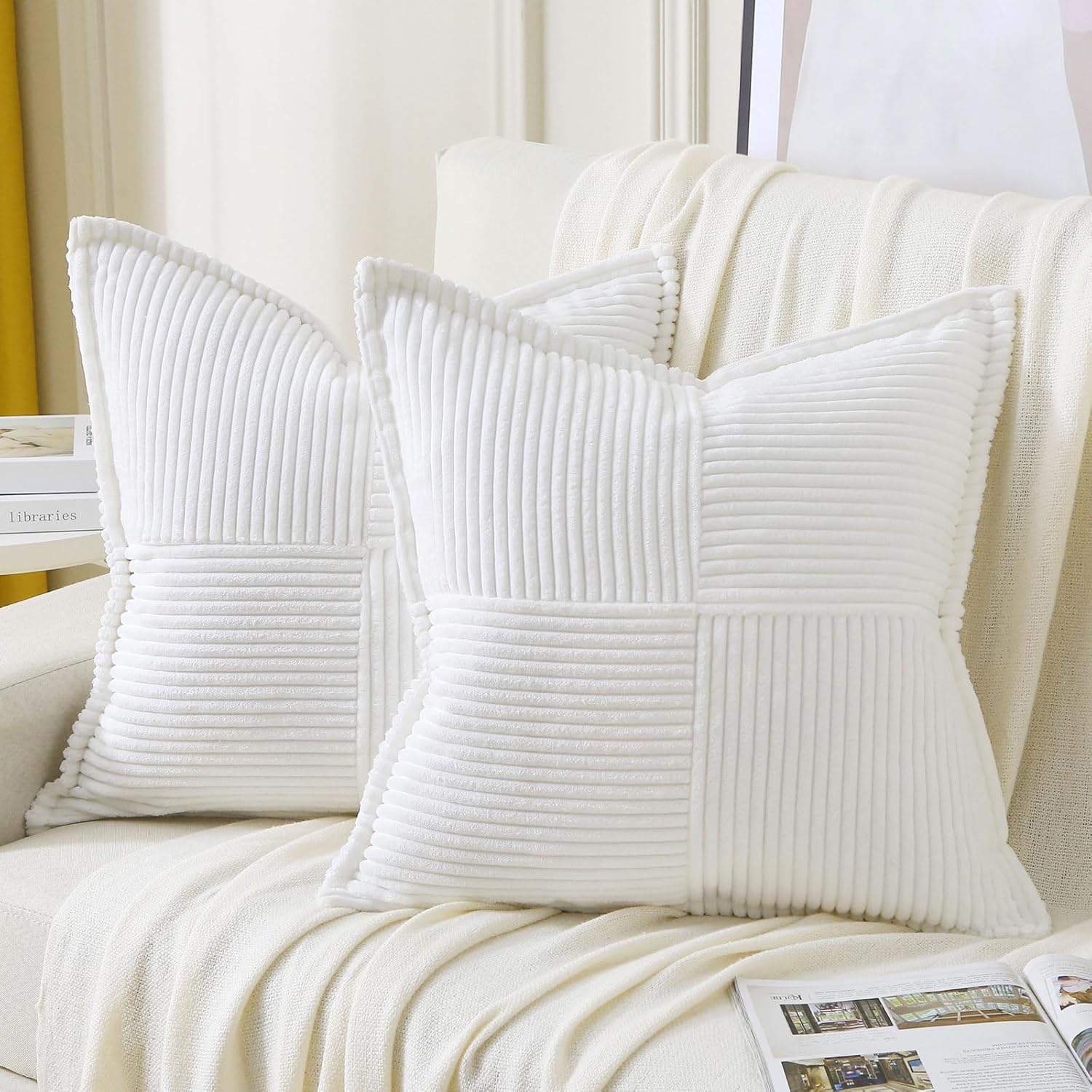High-Quality HAUSSY Pure White Throw Pillow Covers, Special 20x20 Inch Set of 2...
