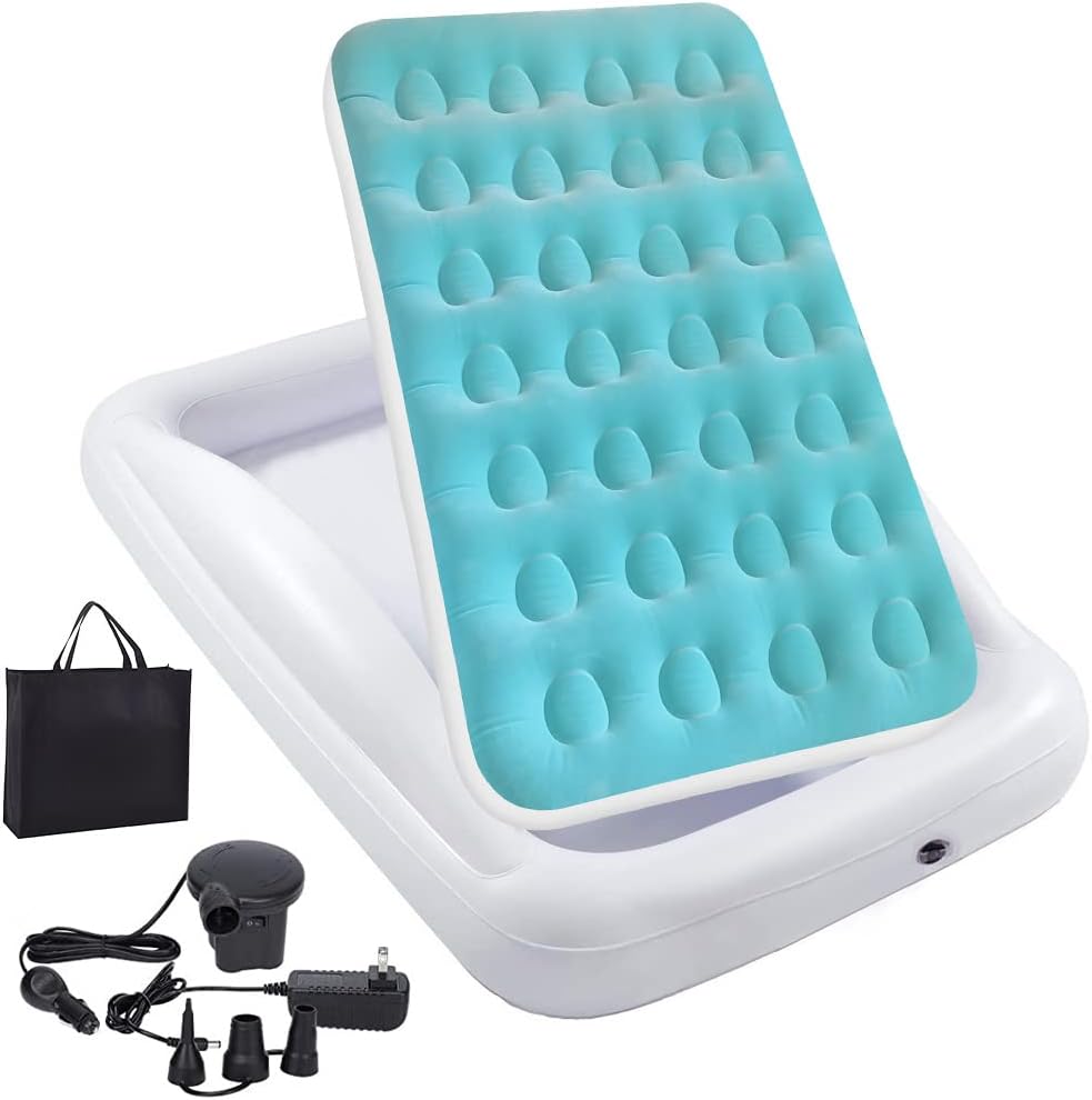 Inflatable Kids Travel Bed Toddler Air Mattress Set - Portable Blow Up Mattress...