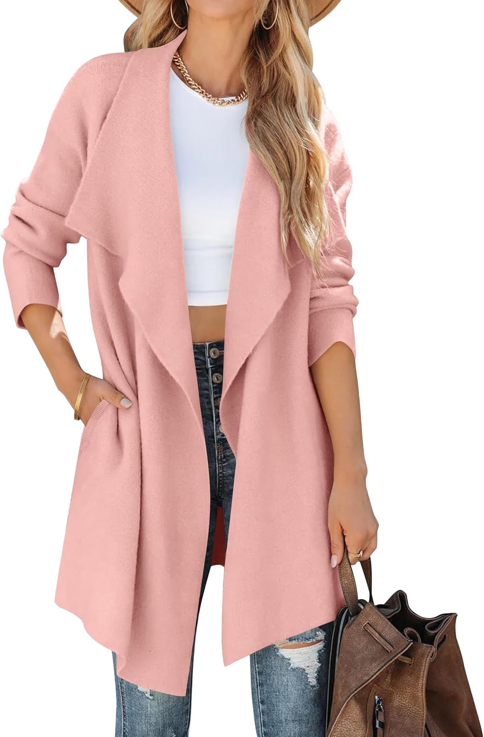 ZESICA 2024 Women's Sweater Coat, Special Casual Lapel Cardigan for Ultimate Com...