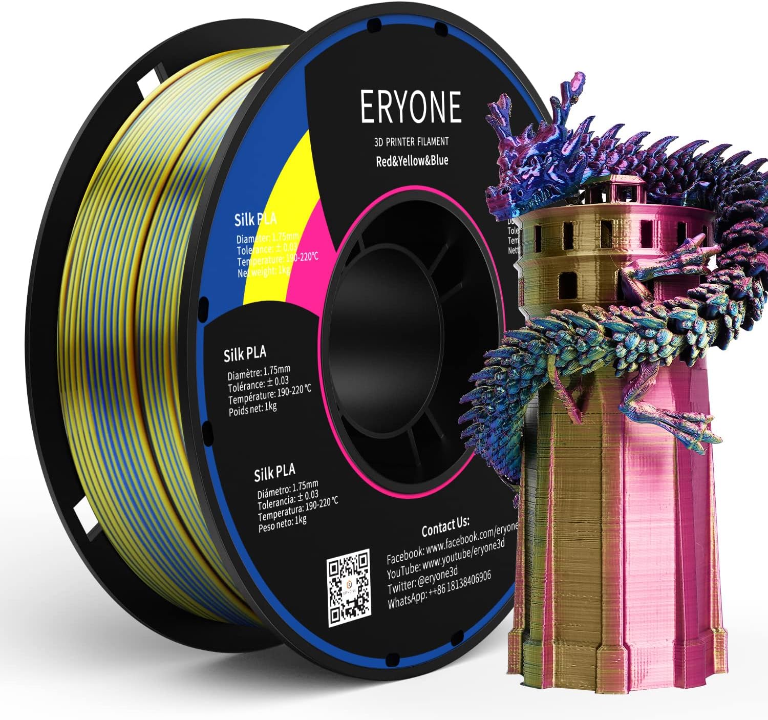 ERYONE Silk PLA Filament, Special 3D Printer Filament with 1.75mm Diameter, High...