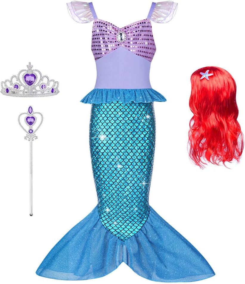 AOOWU Girls Mermaid Costume, Princess Mermaid Dress Set with Wig Crown and Magic...