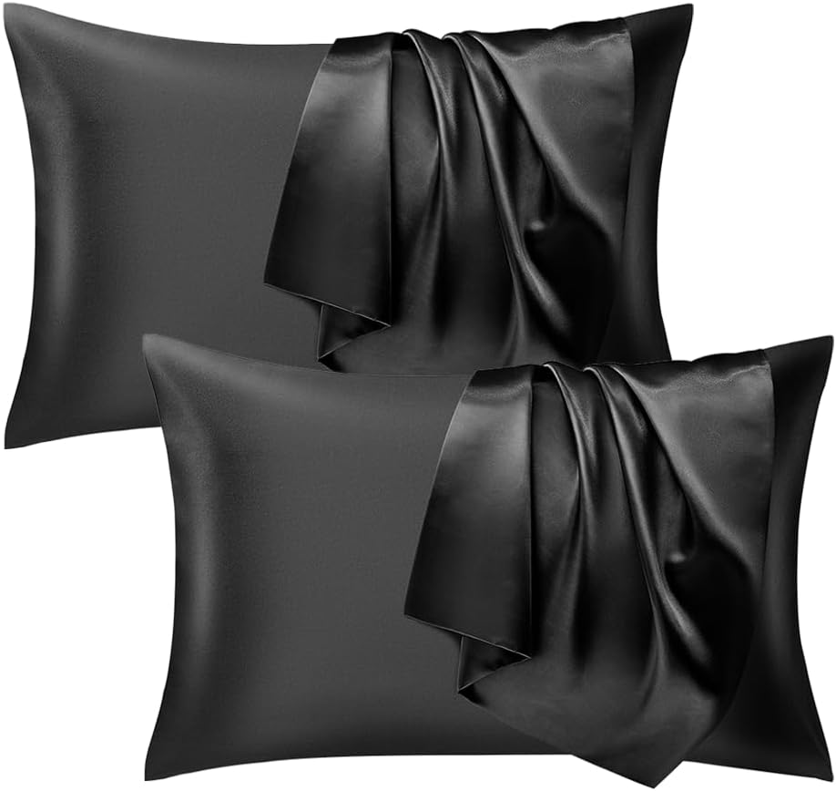 Seiwohl Satin Pillowcase 2 Pack - Soft as Silk Pillowcases for Hair and Skin Bla...