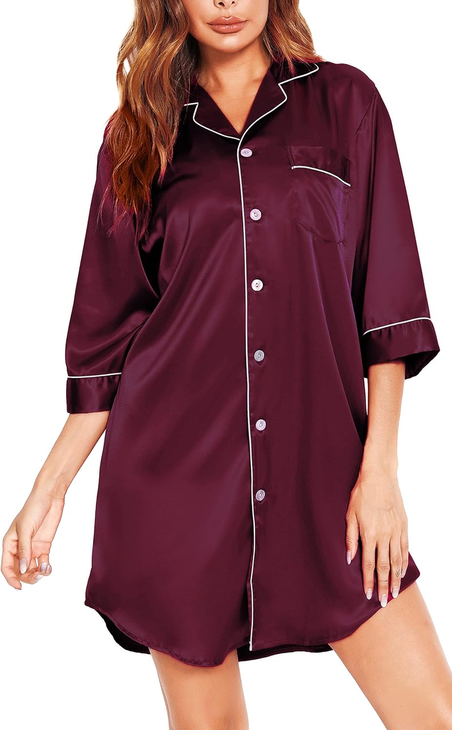 Vlazom Women's Nightgown, Special Satin Button Down Nightdress with 3/4 Sleeve,...