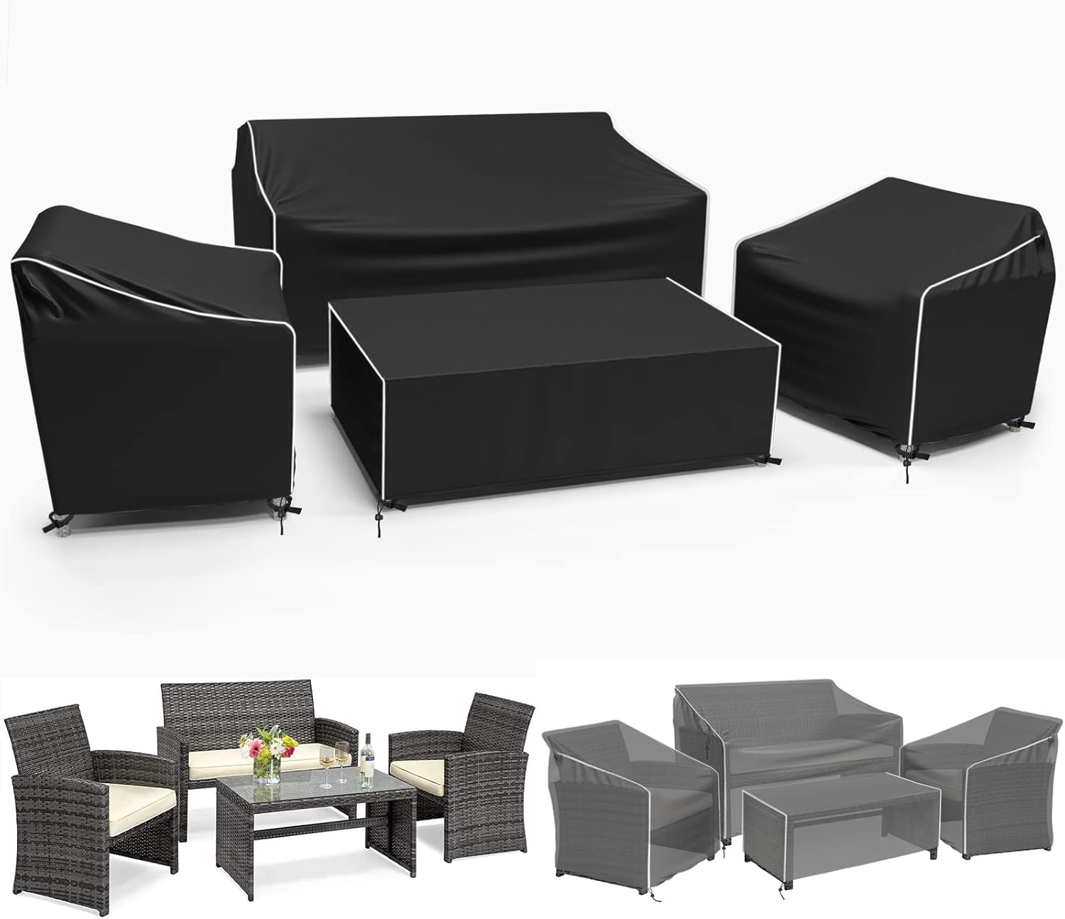 Gasadar Outdoor Furniture Cover Waterproof, 4 Piece Patio Furniture Covers, 600D...