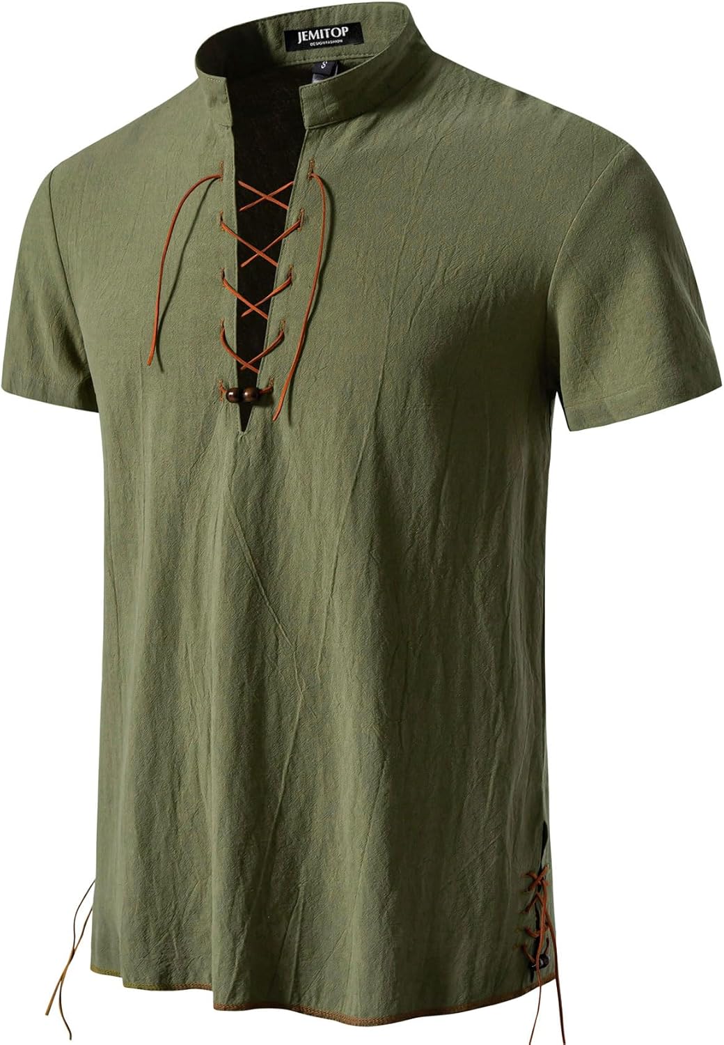 Men's Pure Cotton Vintage Short Sleeve Lace Up Shirts for Renaissance Pirate Vik...